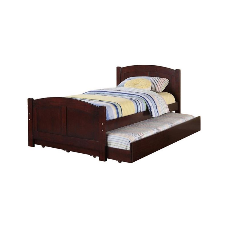 Fascinating Wooden Twin Bed With Trundle， Cherry Brown