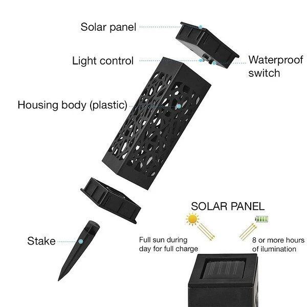 Modern Home Set of 6 Solar Powered LED Path Lights - Modern Deco Design - Light Up Walkway or Use as Luminary