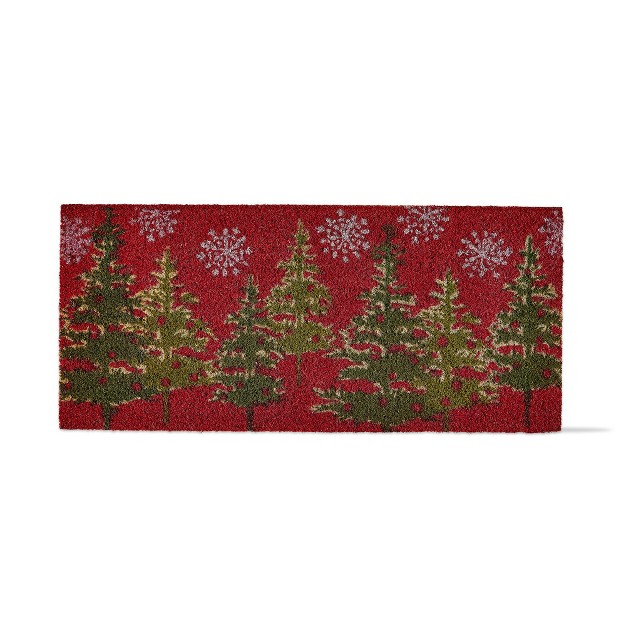 Tis The Season Green Trees And White Snowflakes Rectangle Indoor And Outdoor Estate Coir Door Welcome Mat Red