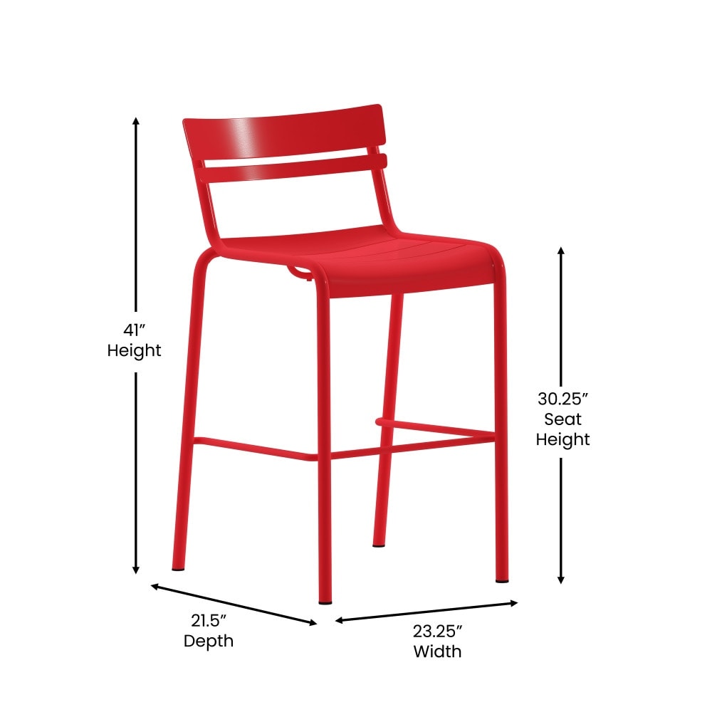 Modern Commercial Grade 2 Slat Indoor/Outdoor Steel Bar Stool