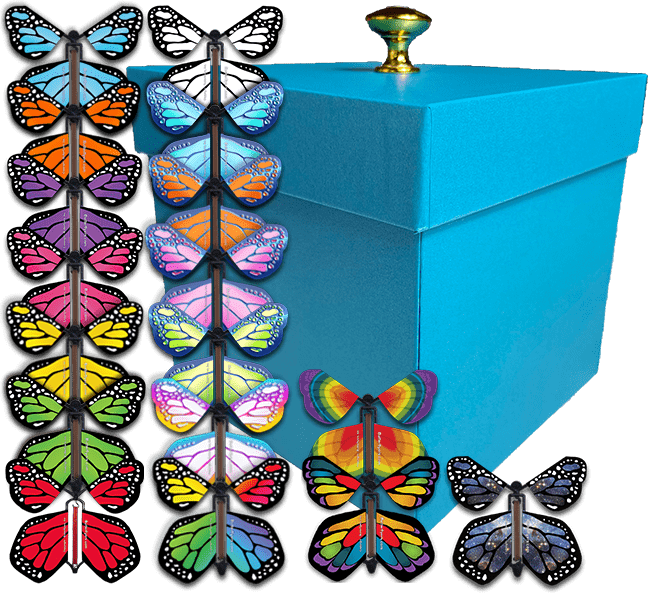 Blue Exploding Butterfly Box With Monarch Flying Butterflies