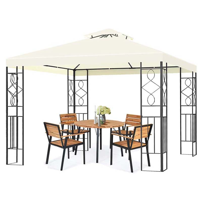 10 x 10 FT Patio Metal Gazebo with 2 Tier Vented Roof, Outdoor Canopy Gazebo Tent Grill BBQ Shelter