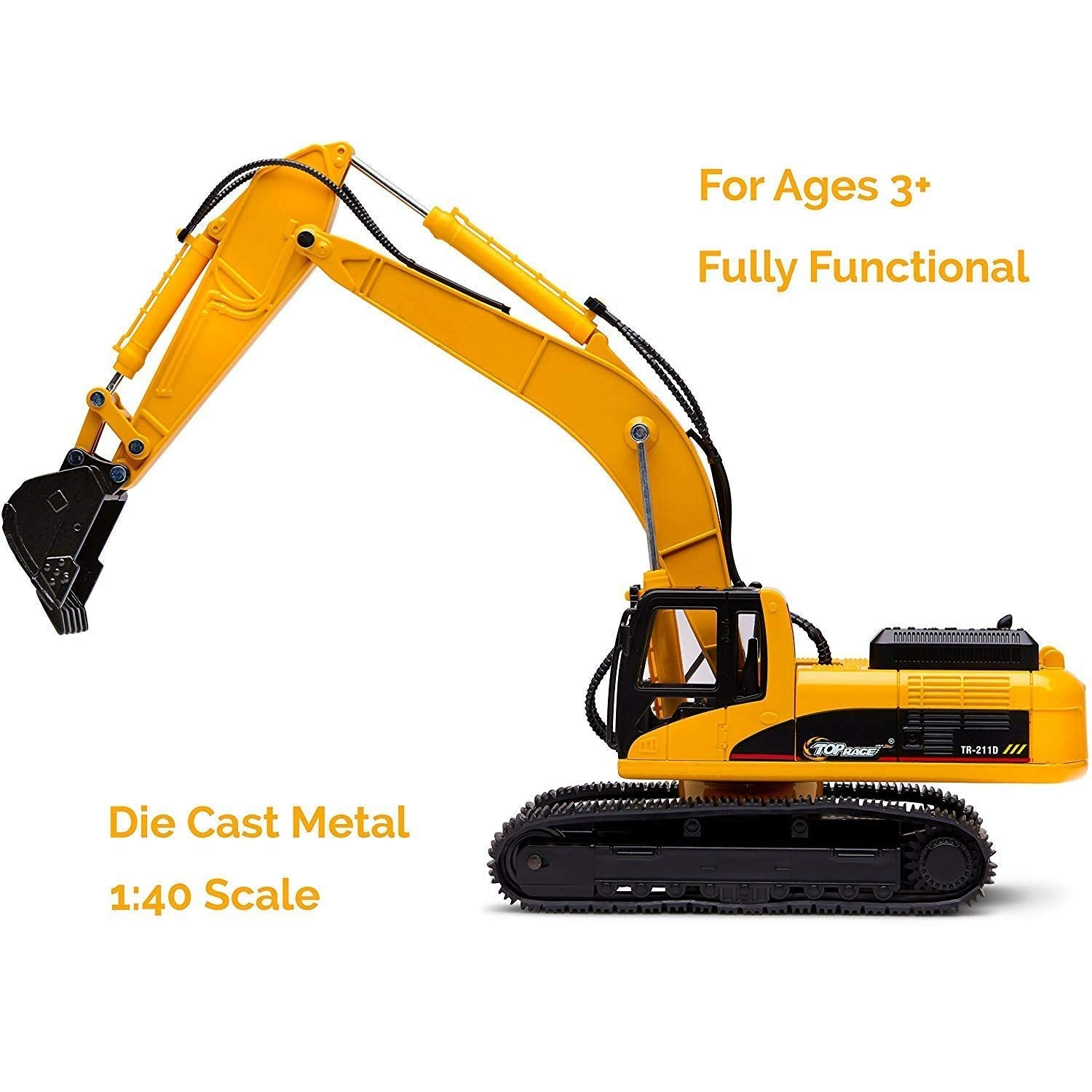 Top Race | Excavator Trucks Construction Toys For Boys， Diecast Rubber Metal， Play Vehicle