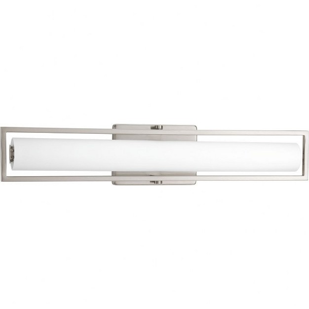 Progress Lighting Frame Collection 1 light Bath Vanity Fixture Brushed Nickel Circular Etched Opal Glass Shade