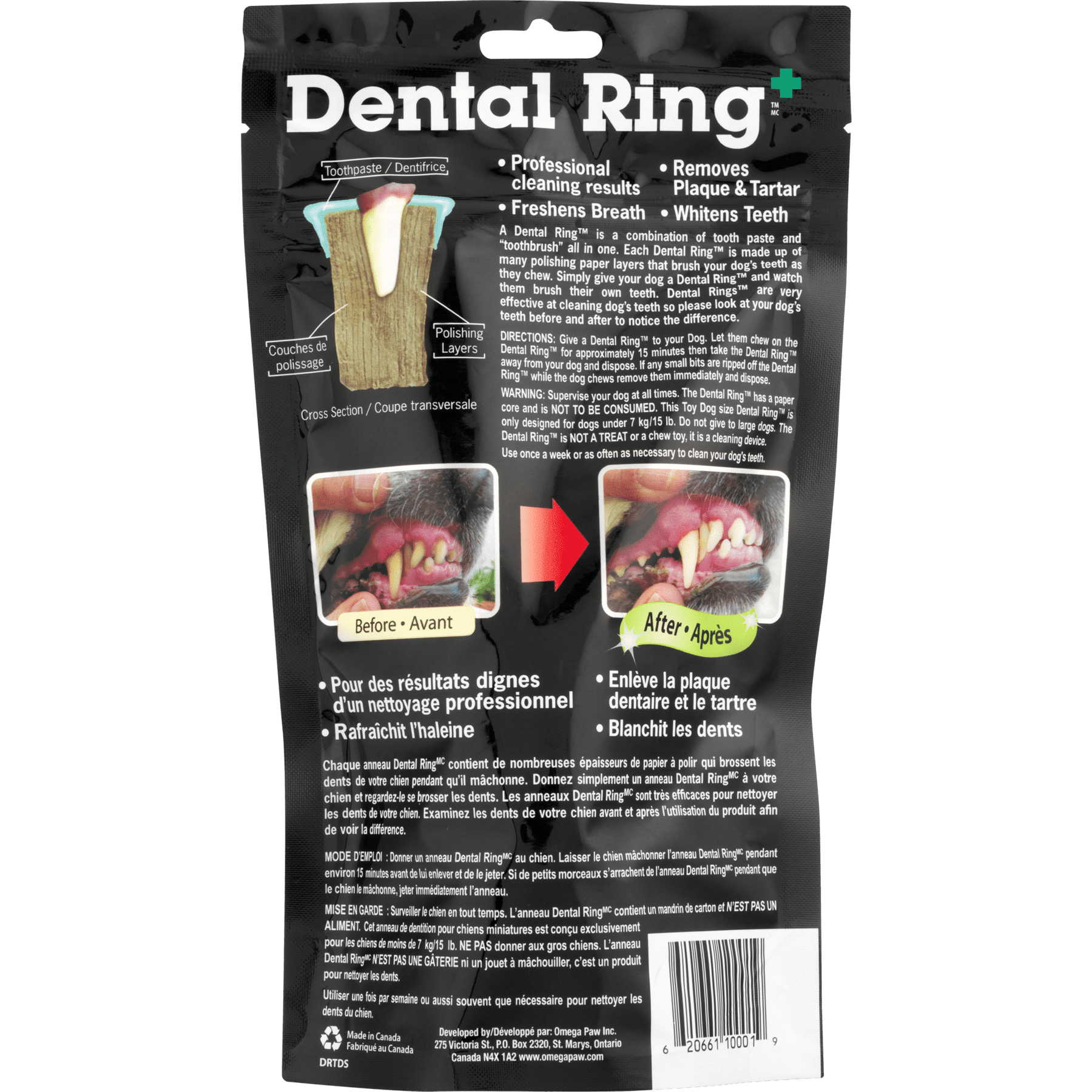 Omega Paw Solutions Dental Ring Oral Care Chews for Dogs， Extra Small