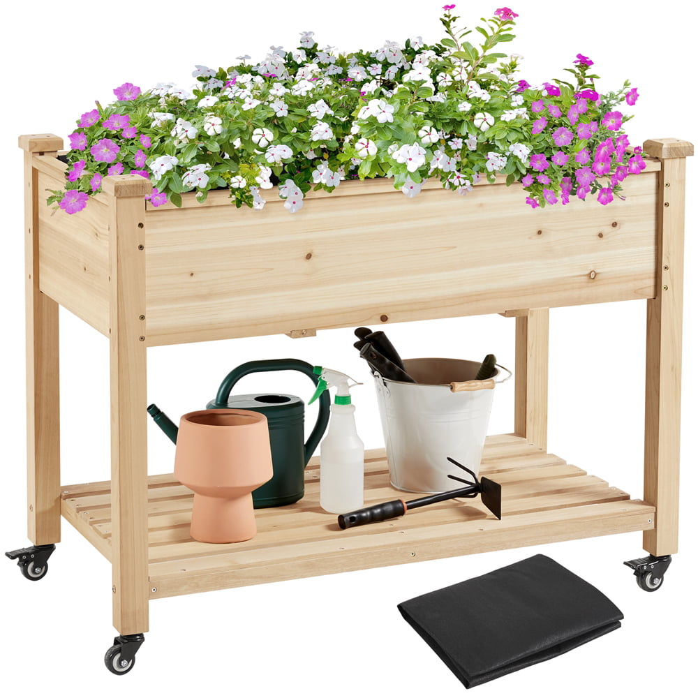 Topeakmart Raised Garden Bed Planter Box with Wheels for Outdoor/Indoor, Wood