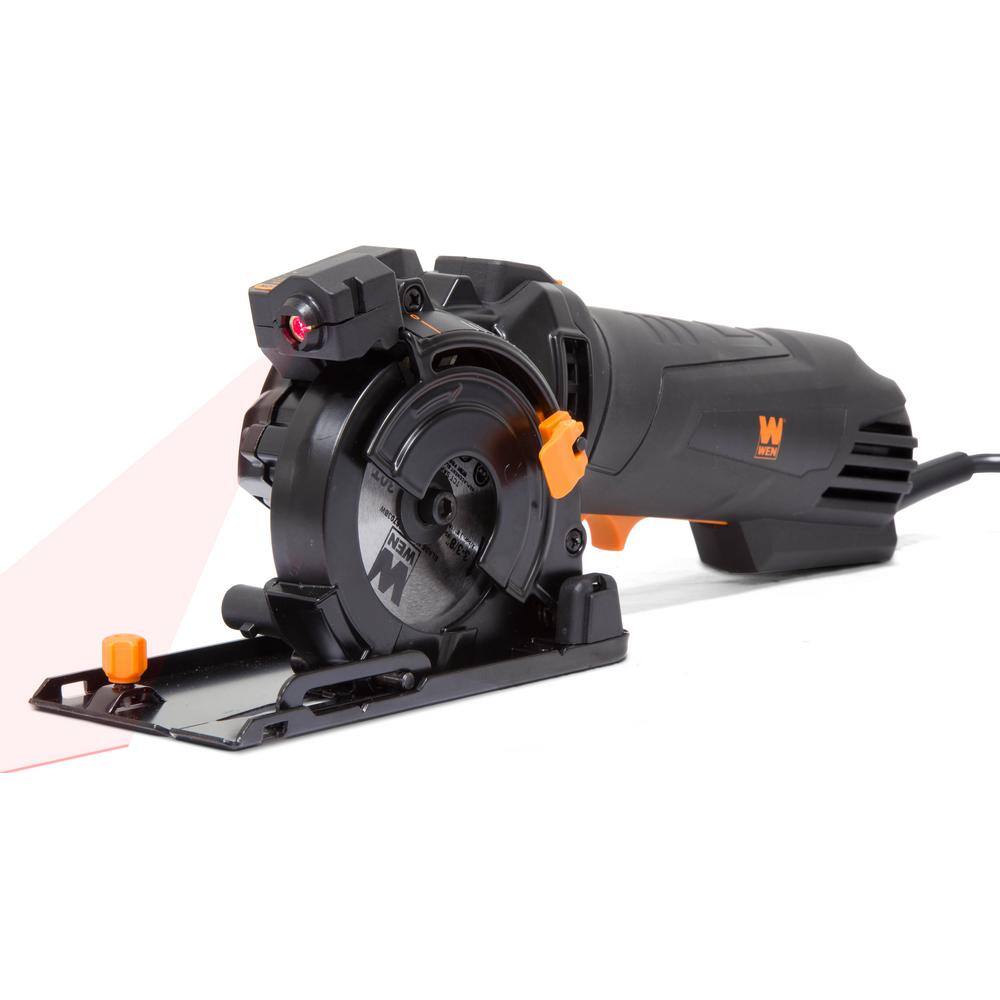 WEN 4.2 Amp 3-38 in. Plunge Cut Compact Circular Saw with Laser Carrying Case and 3-Blades 36704