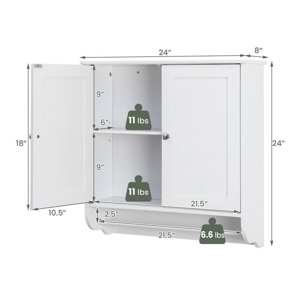 ANGELES HOME 24 in. W x 8.5 in. D x 24 in. H White Bathroom Wall Cabinet with Towel Bar and Adjustable Shelf SA10-9JV435WH