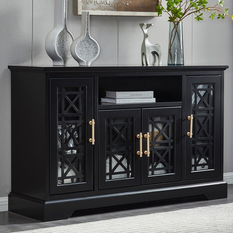 52'' Traditional Style Storage Sideboard Buffet with Four tempered glass doors (2 Colors）