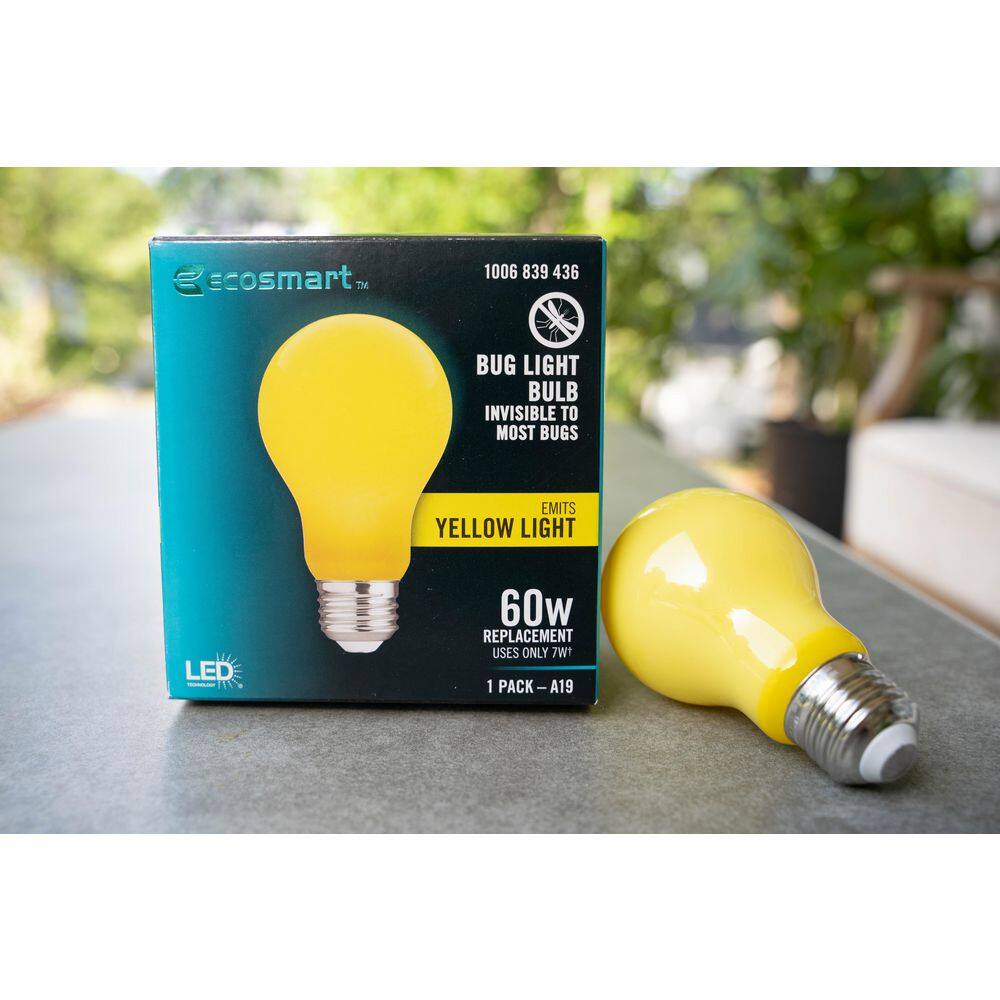 EcoSmart 60-Watt Equivalent A19 Outdoor Bug Light Yellow LED Light Bulb (1-Pack) FG-04245