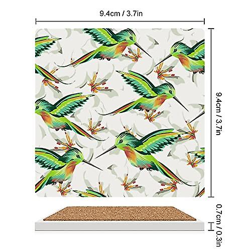 Colourlife Square Drink Coasters 1 Pc Tropical Hummingbirds And White Flowers Absorbent Ceramic Coffee Coasters For Drinks With Cork Base Housewarming