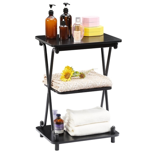 Modern 3-Tier Bedside/End Table with Storage Shelf， X-Shaped Design Nightstand and Sofa Side End Table