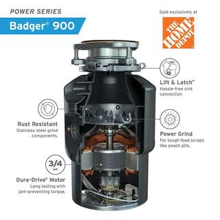 InSinkErator Badger 900 Lift  Latch Power Series 34 HP Continuous Feed Garbage Disposal BADGER 900