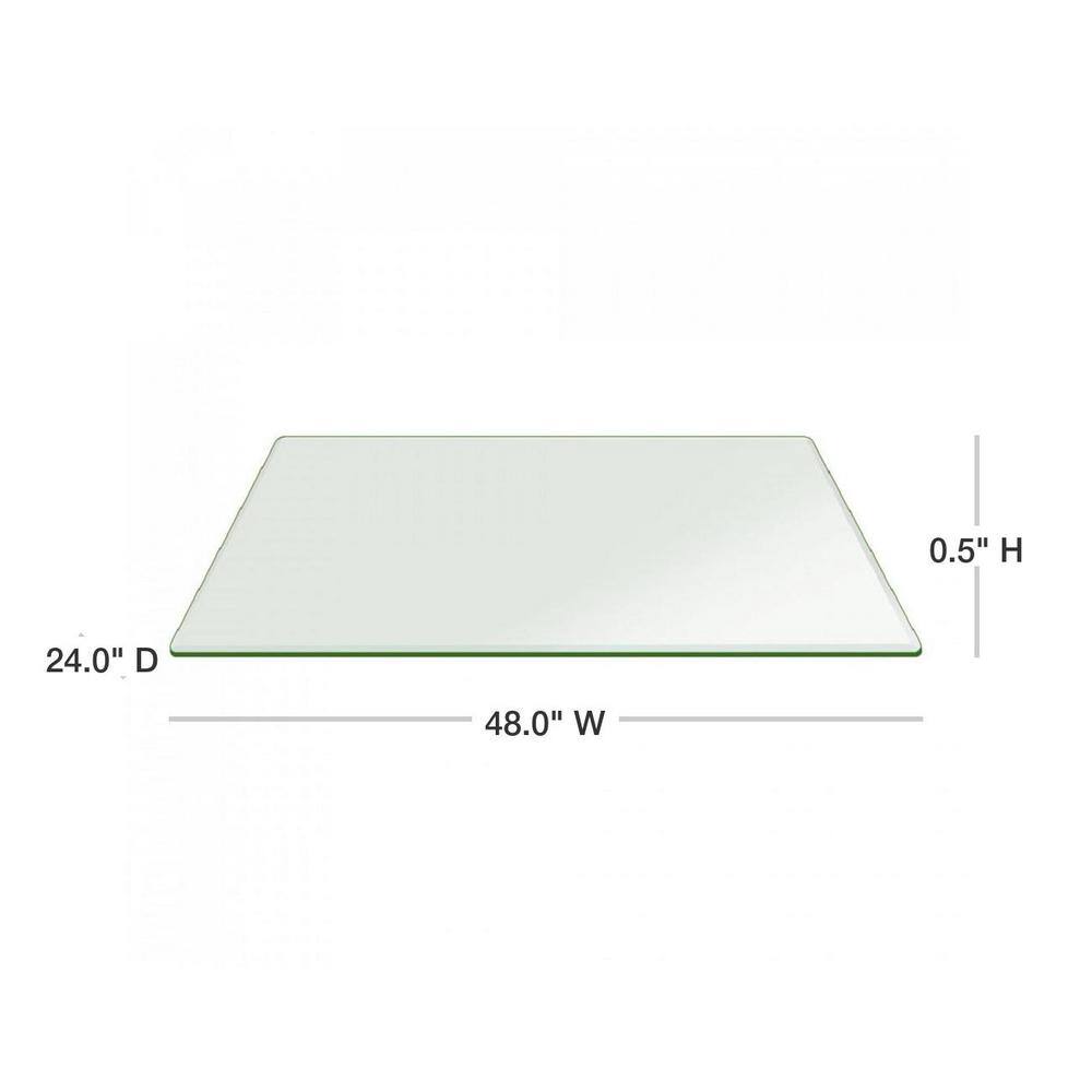 Fab Glass and Mirror 24 in. x 48 in. Clear Rectangle Glass Table Top 12 in. Thick Beveled Edge Polished Tempered Radius Corners 24x48RECT12THBE