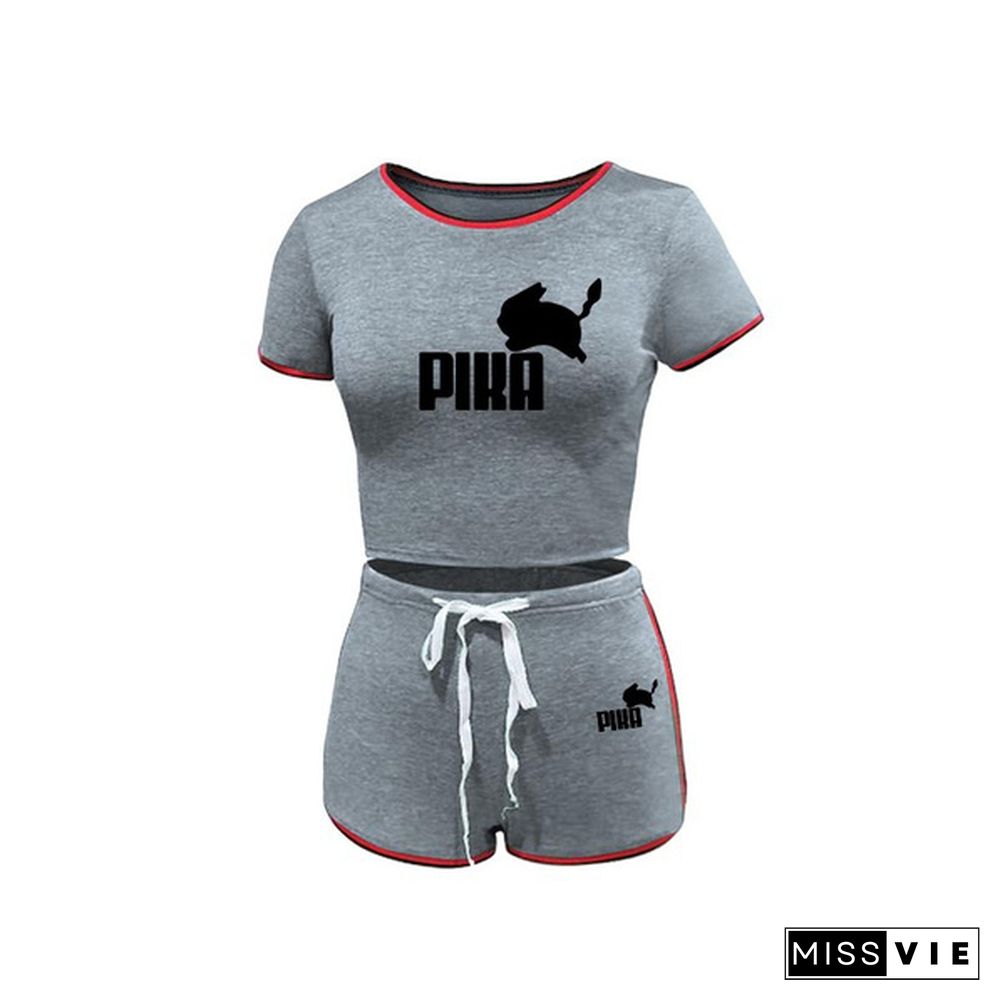 New High Quality Women Fashion Casual Two Piece Set Short Sleeves T-Shirt & Skinny Shorts Pants Sets Beach And Gym Suits Outfits