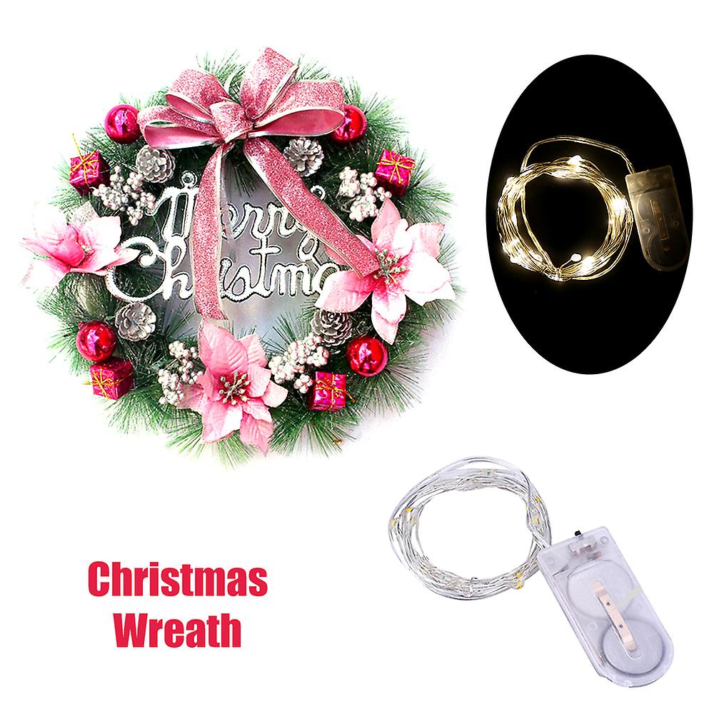 1 Christmas Wreath 1 Led String Light Pink