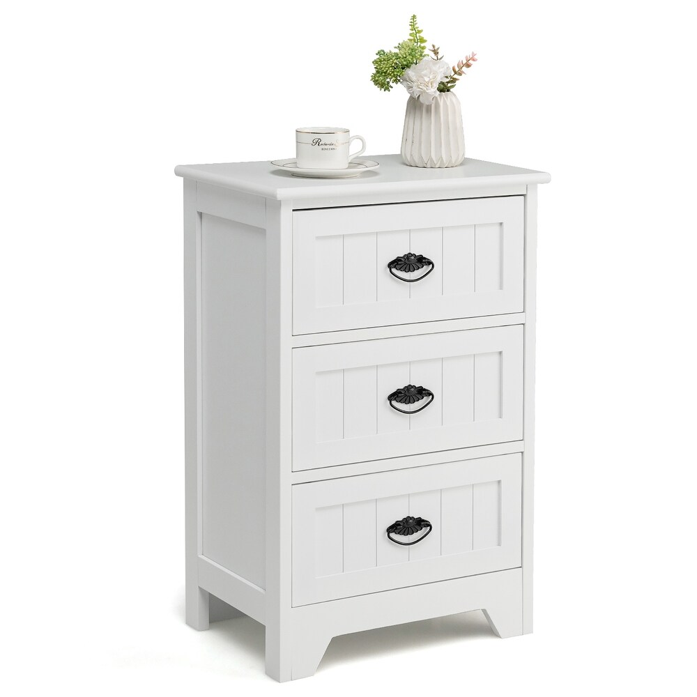 3 Drawers Nightstand End Table Bedroom Organizer Storage Accent Table