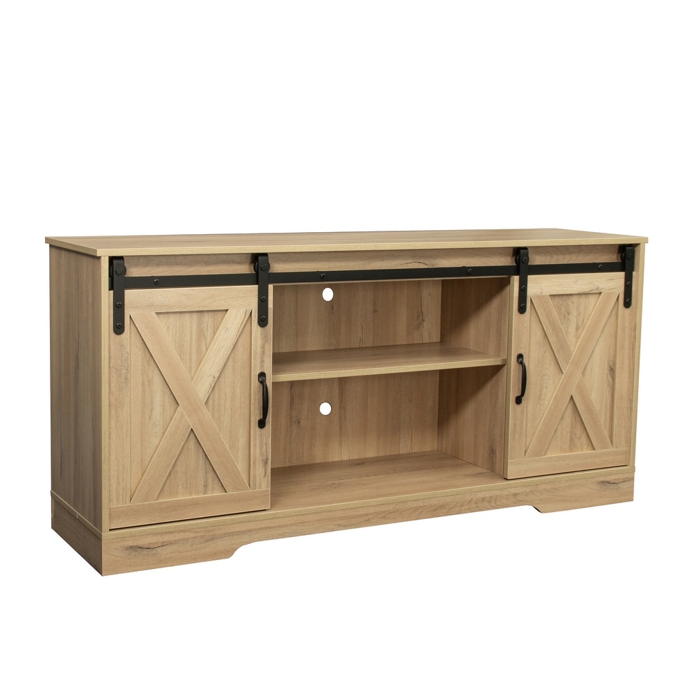 TV Stand with Sliding Barn Door   Storage Cabinet for TVs Up to 65\