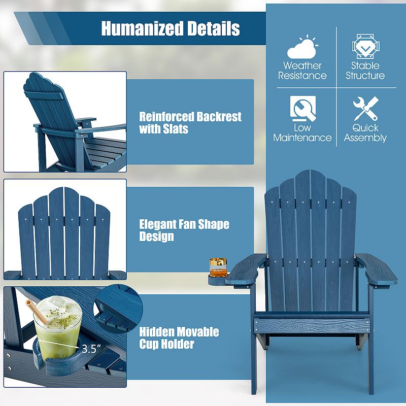 Weather Resistant HIPS Outdoor Adirondack Chair with Cup Holder