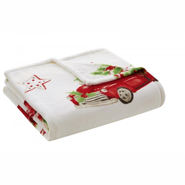 Kate Aurora Holiday Red Pickup Trucks Candy Canes amp Christmas Trees Accent Throw Blanket 50 In W X 60 In L