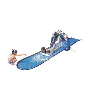 Pool Central Blue and White Ice Breaker Inflatable Ground Level Water Slide 33377609