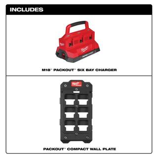 MW M18 18V Lithium-Ion PACKOUT 6-Port Rapid Charger wPACKOUT Mounting Plate 48-59-1809-48-22-8486