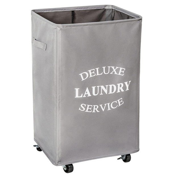 Wowlive Foldable Rectangular Deluxe Laundry Service Rolling Clothing Hamper Basket With Lockable Wheels For Laundry Or Storage