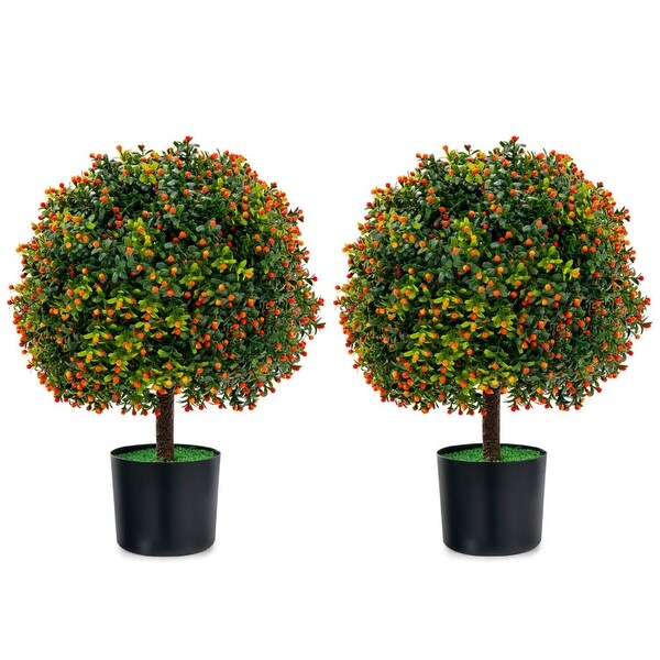 2Pack Artificial Boxwood Topiary Ball Tree with Orange Fruit