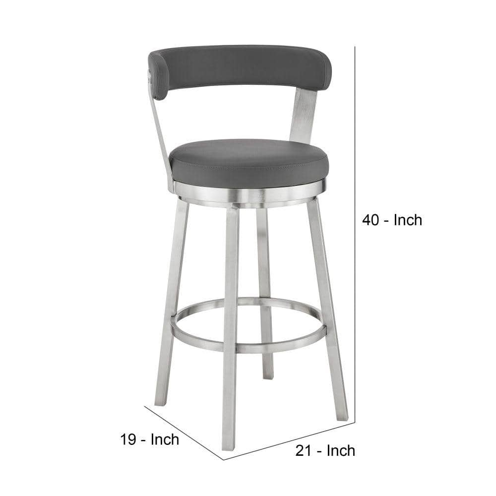 Benjara 40 in. Light Gray Faux Leather Bar Height Swivel Stool with Steel Legs with Metal Frame BM283295