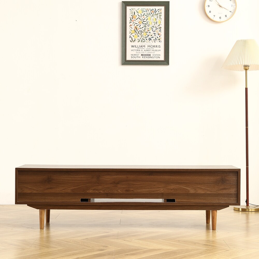 Stylish 45° Pointed Walnut Finish Media TV Stands with Spacious Storage Compartments and Shelves for Living Room