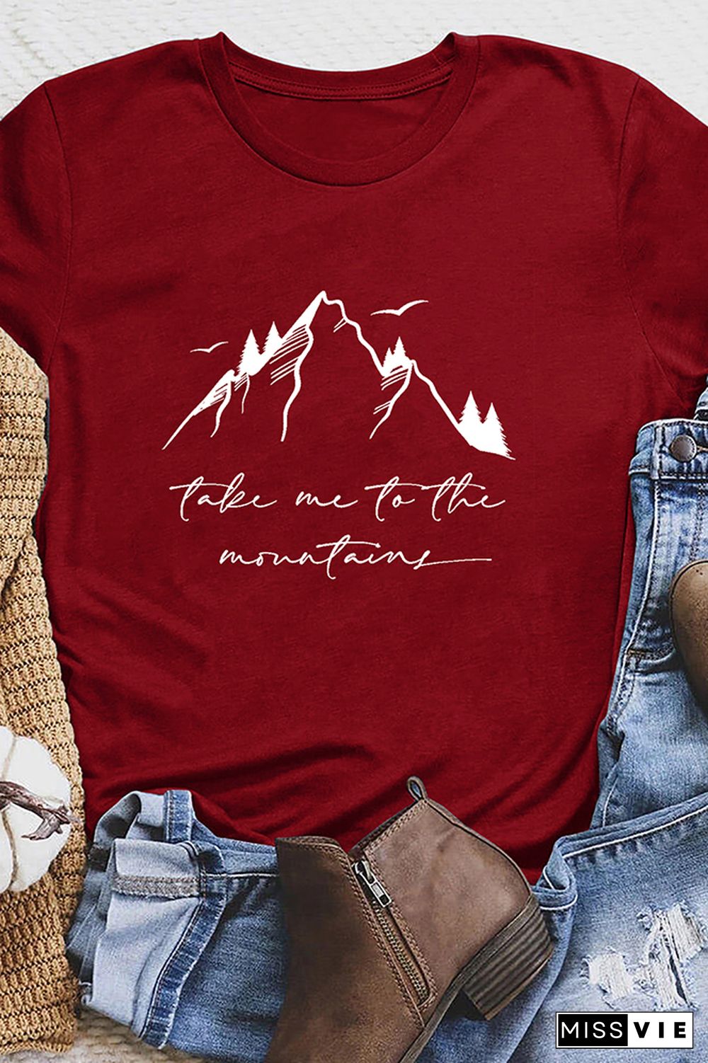 Take Me to the Moutains Graphic Tee Short Sleeve T-shirt Wholesale