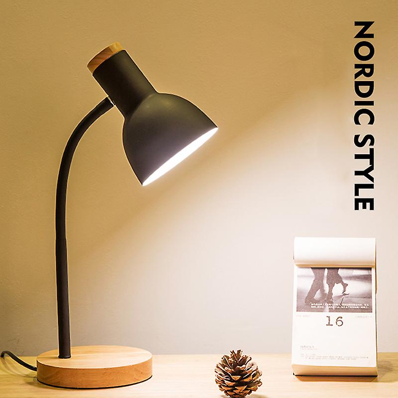 LED Table Lamp Eye Protecting Rust Protection Stable Solid Wood Base Flexible Hose Plug In Desk Lamp for Dormitory 220V