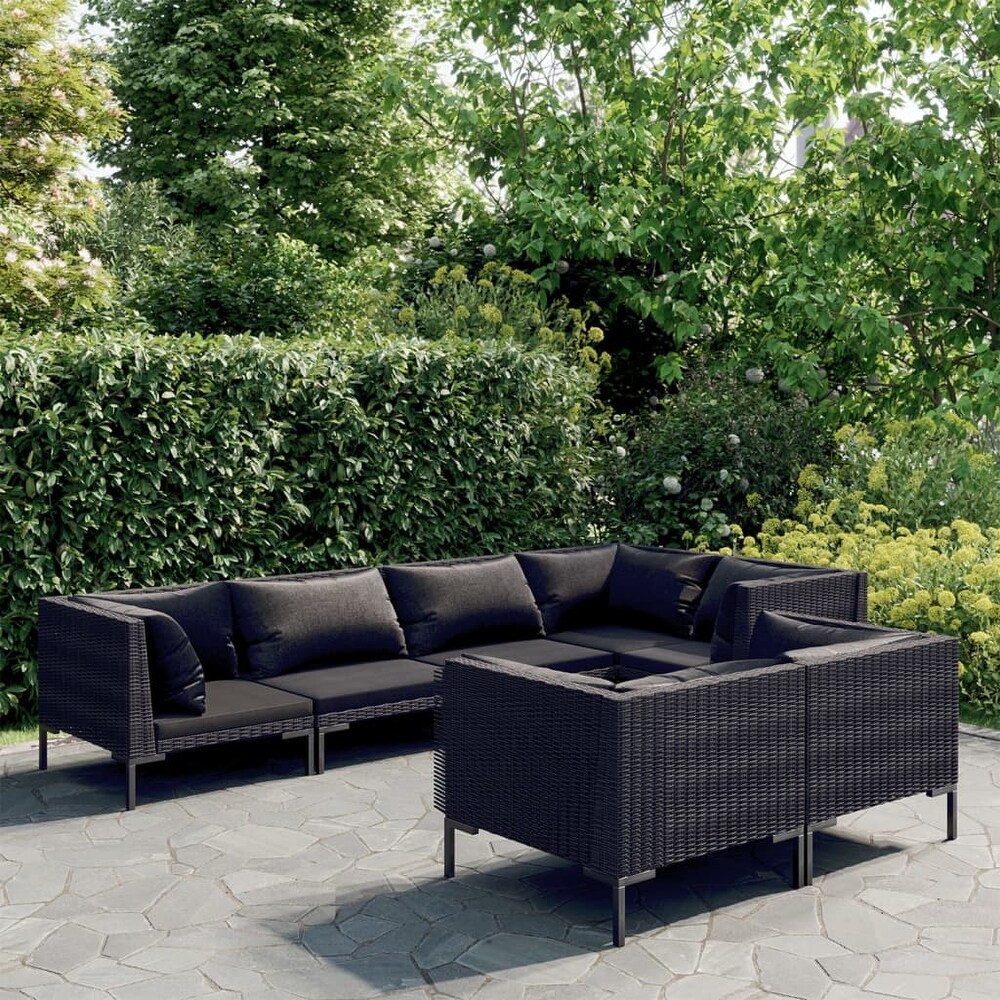 vidaXL 7 Piece Patio Lounge Set with Cushions Poly Rattan Dark Gray   27.6\