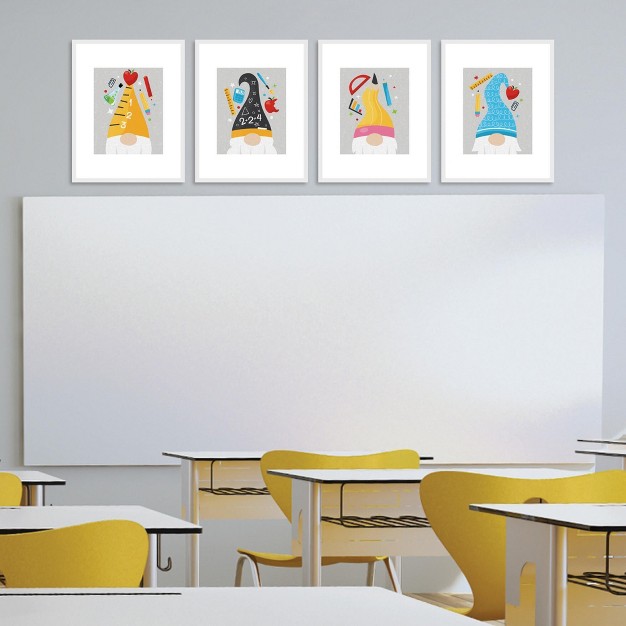 Big Dot Of Happiness School Gnomes Unframed Teacher And Classroom Linen Paper Wall Art Set Of 4 Artisms 8 X 10 Inches