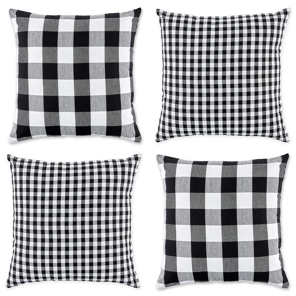 Set of 4 Black and White Gingham and Buffalo Check Pillow Covers 18