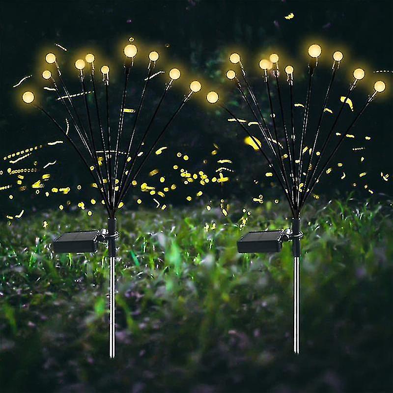 2pcs 10 Head Solar Powered Firefly Lights， 10 Led Outdoor Waterproof Solar Swaying Garden Lights