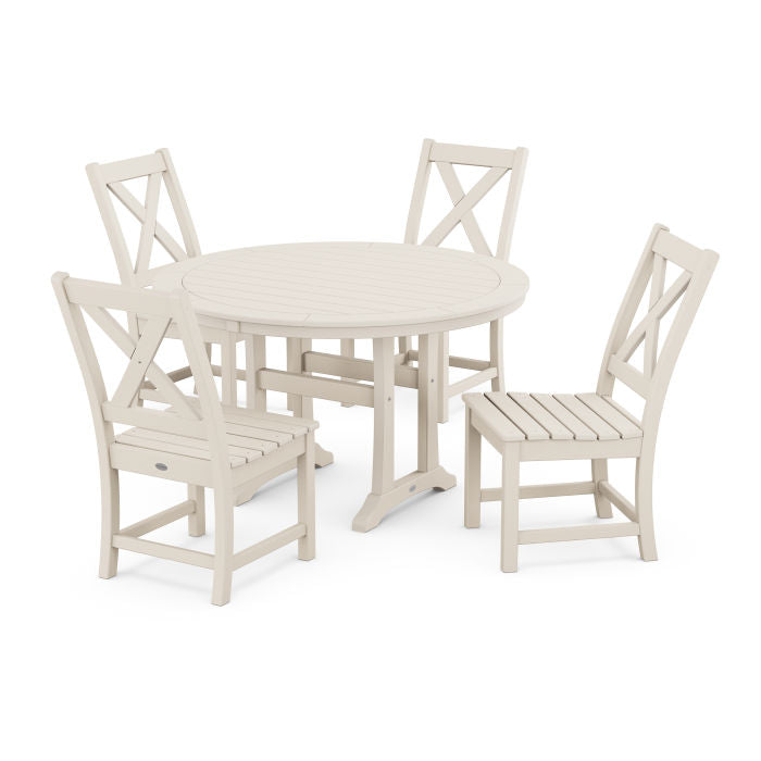 Polywood Braxton Side Chair 5-Piece Round Dining Set With Trestle Legs PWS1115-1