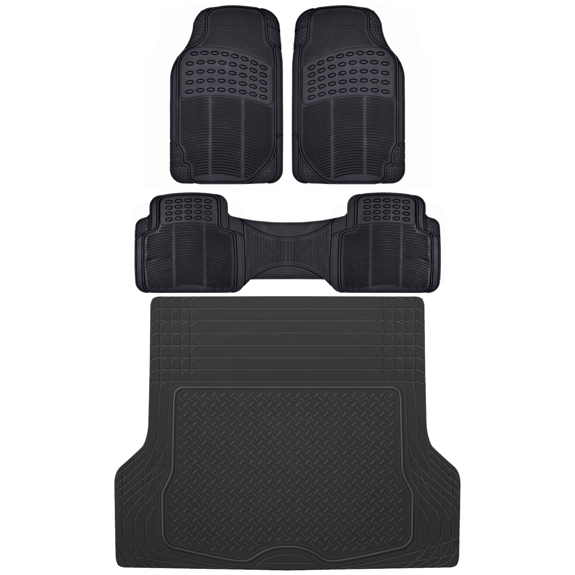 BDK Car Floor Rubber Mats with Cargo Trunk Floor Mats， All Weather Trimmable Liner， 3 Colors