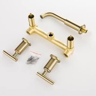 Aurora Decor Ami Dual Handle Wall Mount Bathroom Faucet Rough-in Valve Included in Brushed Gold ADWBF60008-BG