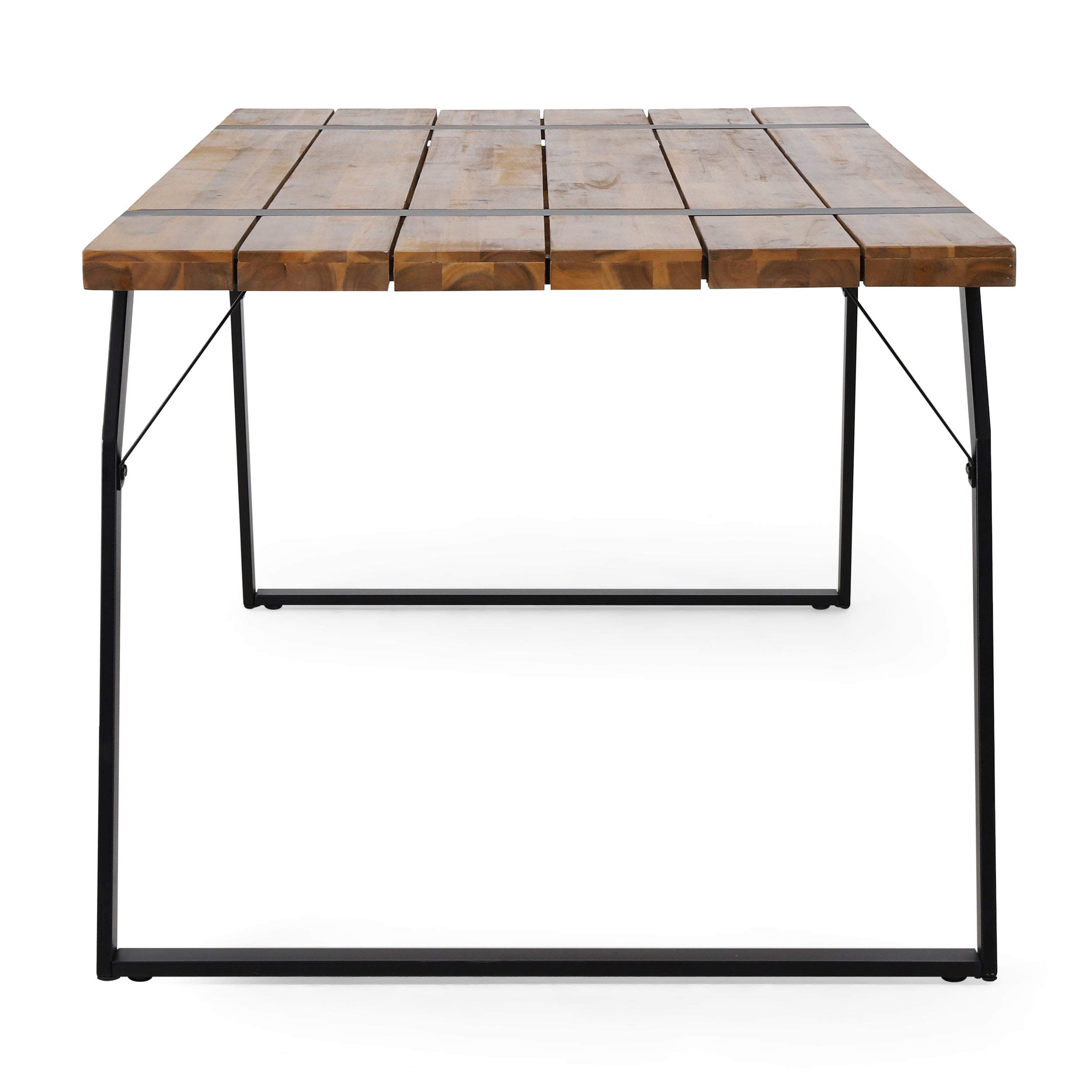 Pepple Outdoor Acacia Wood Dining Table, Teak and Black