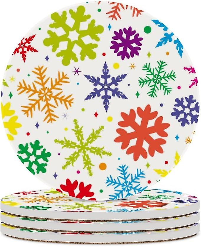 1pc Round Multi Color Snowflakes Ceramic Coasters With Cork-backed For Coffee Drink Cup Mat Absorbent Stone Coasters