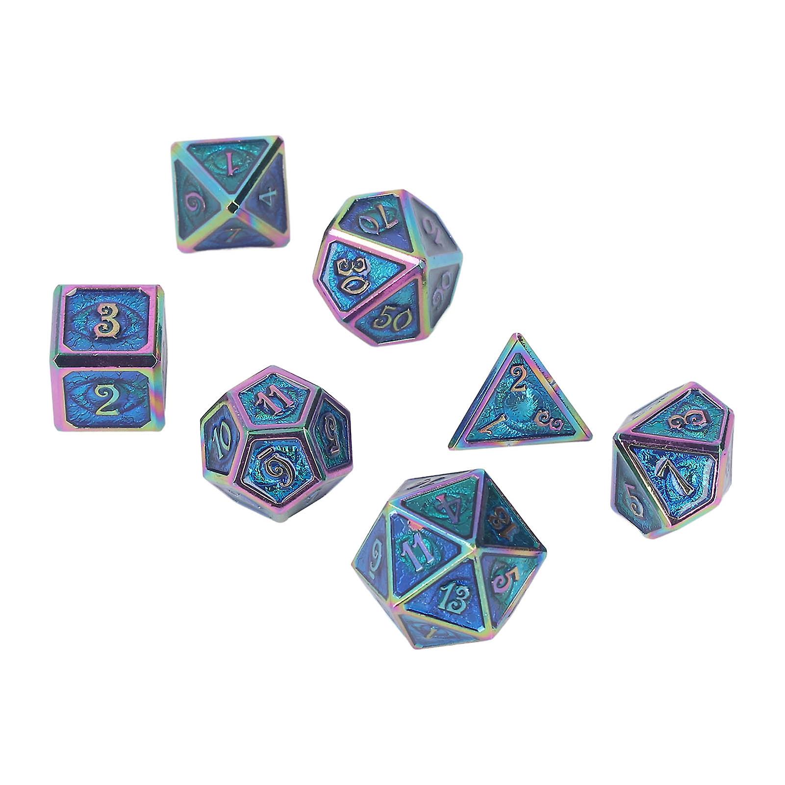 7Pcs Multi Sided Dice Set Electroplated Metal Fashionable Tabletop Game Polyhedral Dice Kitfor Bar Home Blue Enamel