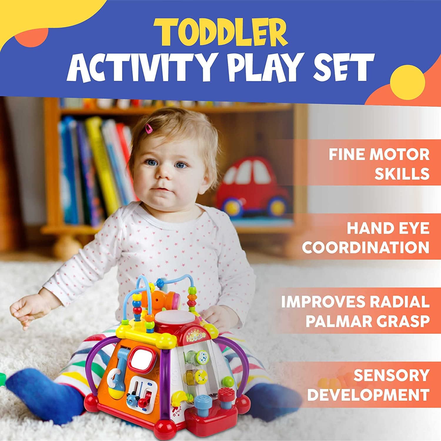 Toysery Baby Activity Center – Toddler Kids Learning and Skill Development Cube with Lights and Music. Enhance Skill Development with a 15 in 1 Game Functions Toy