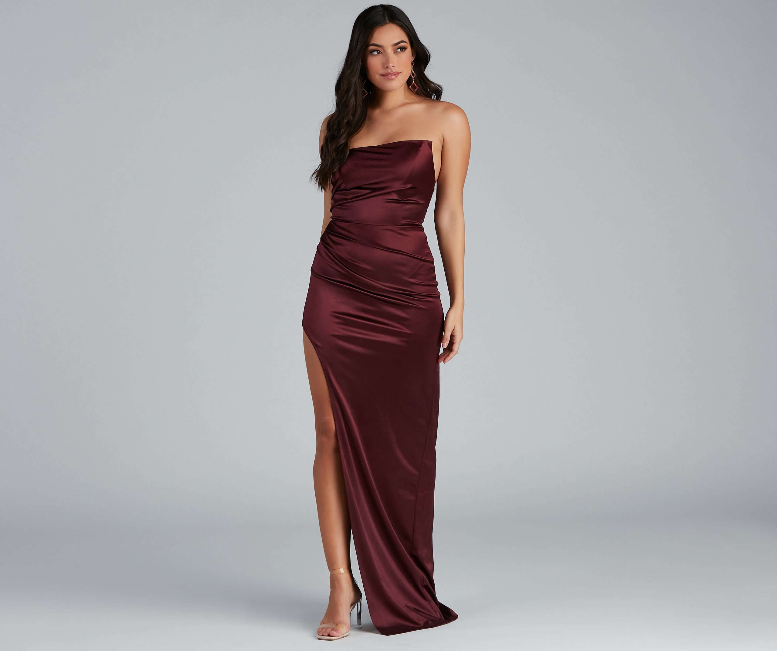 Darcy Satin Corset Asymmetrical Slit Formal Dress