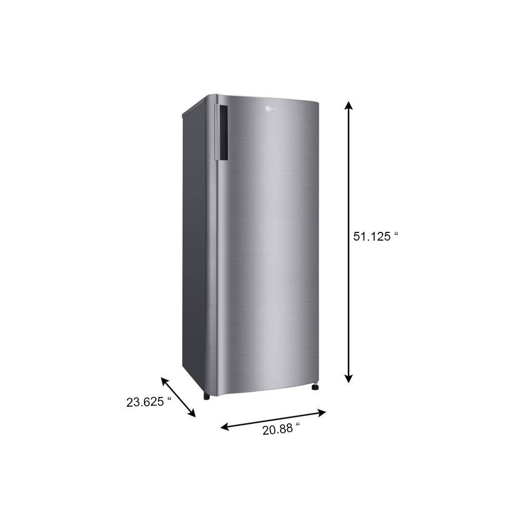 LG 20 in. W. 6 cu. ft. Single Door Upright Freezer with Direct Cooling in Platinum Silver LROFC0605V