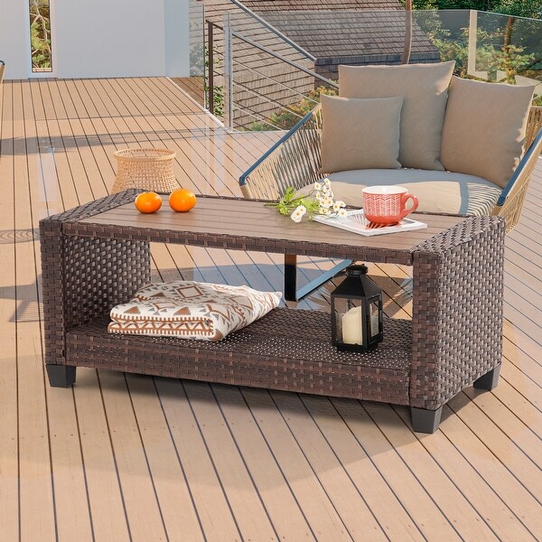 LIVOOSUN Patio HIPS Side Table，Rectangular Rattan Coffee Table