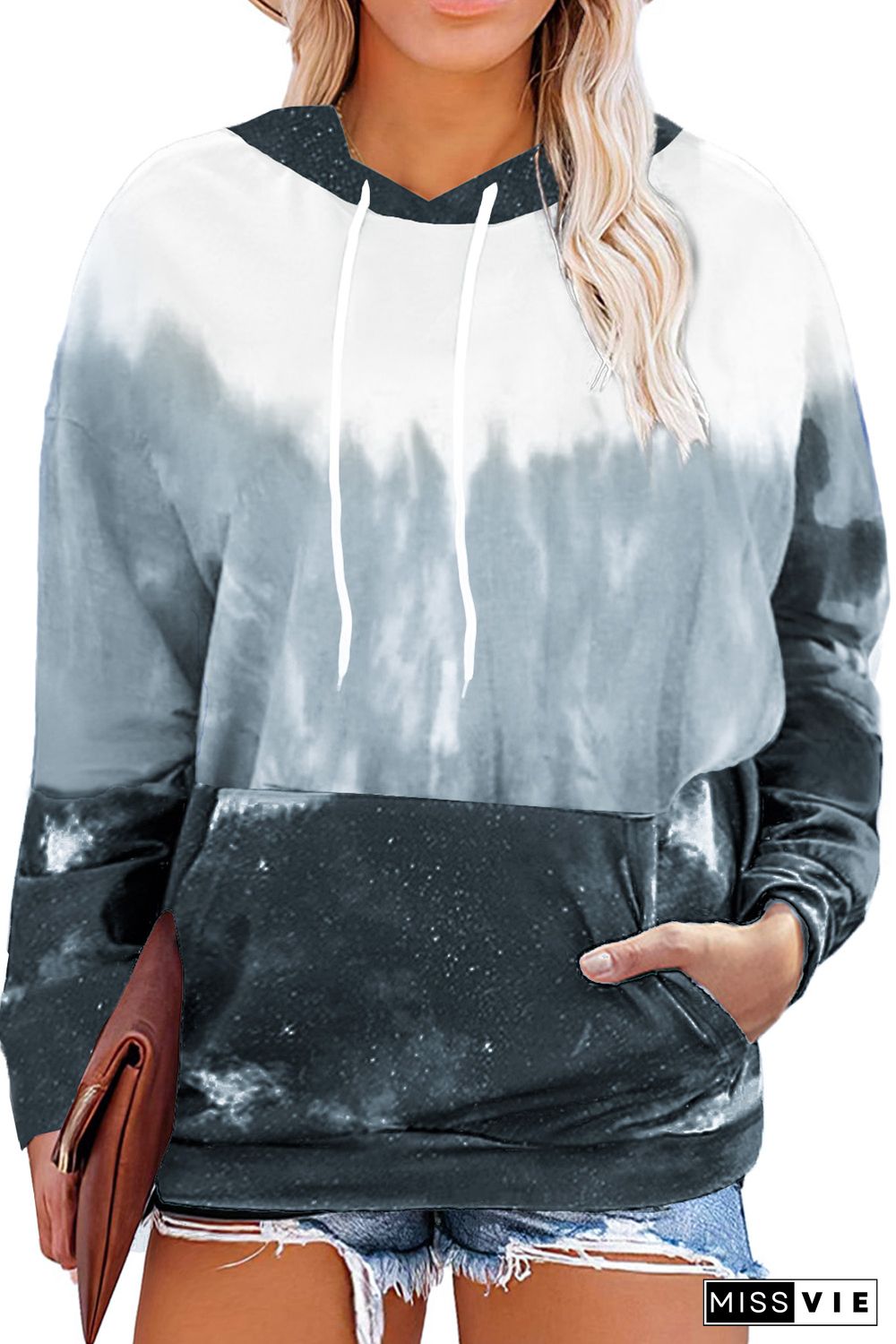 Grey Gradient Colorblock Pullover Plus Size Hoodie