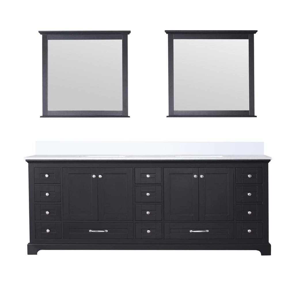 Lexora Dukes 84 in. W x 22 in. D Espresso Double Bath Vanity White Quartz Top and 34 in. Mirrors LD342284DGWQM34