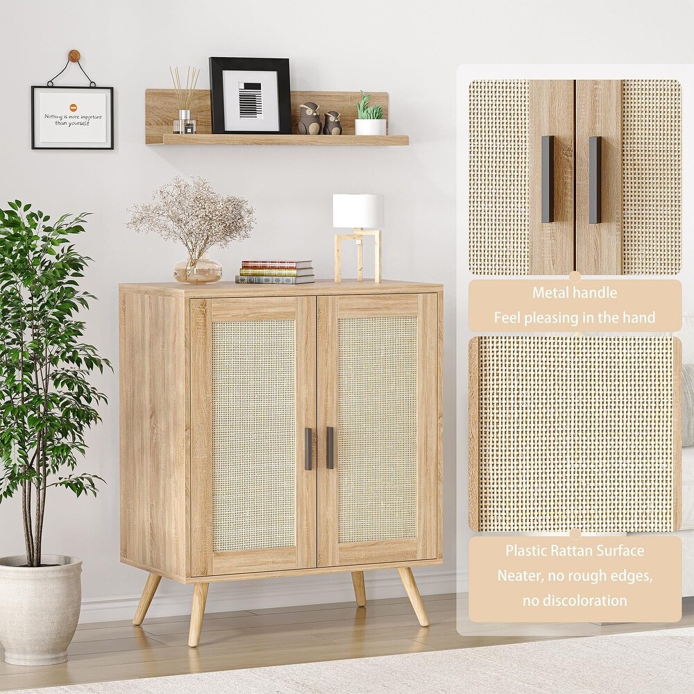 Buffet Cabinet with Storage  Sideboard with Rattan Decorated Doors