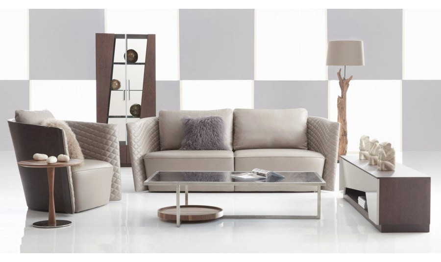 Julianna Loveseat  White Top Grain Leather With Brown Oak Back   Contemporary   Loveseats   by V.S.D Furniture  Houzz